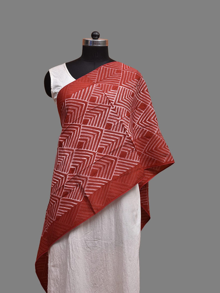 Rust Shibori Sico Stole with Geometric and Flowers Design ds3696