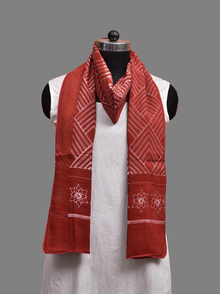 Rust Shibori Sico Stole with Geometric and Flowers Design ds3696