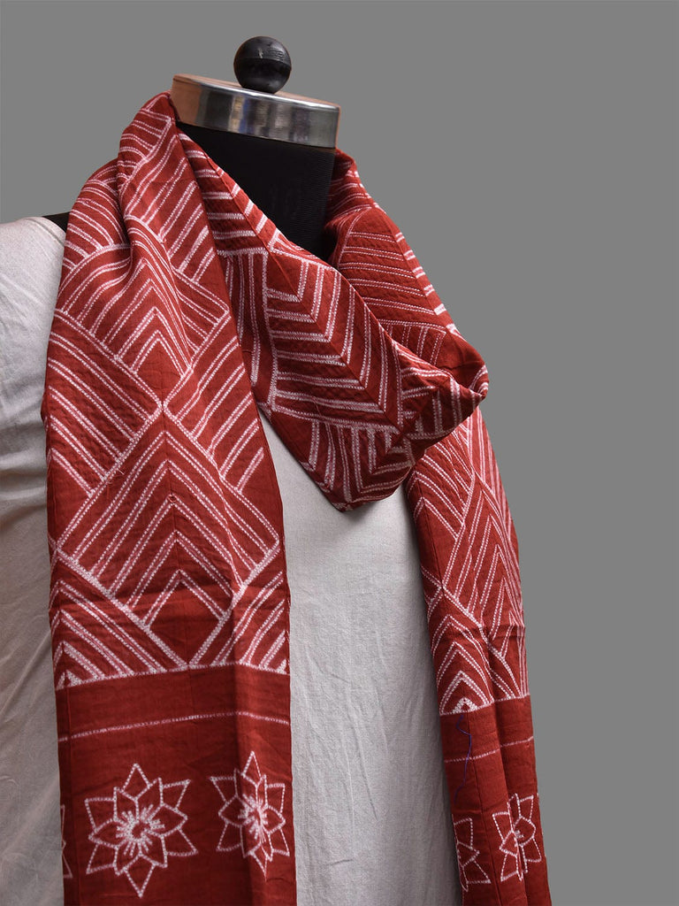 Rust Shibori Sico Stole with Geometric and Flowers Design ds3696