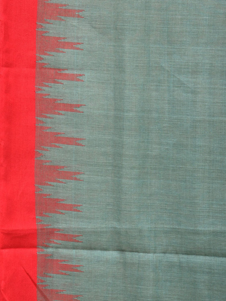 Sea Blue Khadi Cotton Handloom Plain Saree with Temple Border Design kh0624