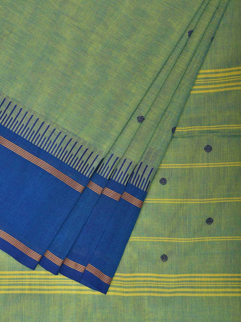 Sea Green and Blue Kanchipuram Cotton Saree with Strips Pallu Design k0796