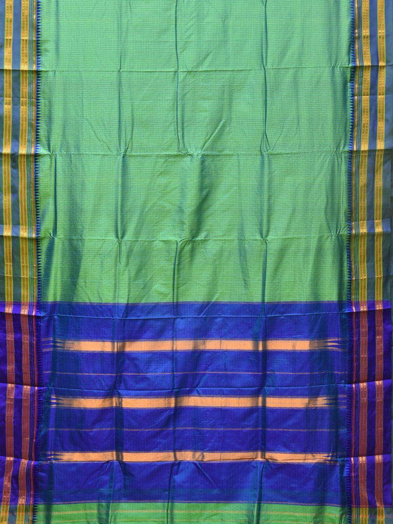 Sea Green and Blue Narayanpet Silk Handloom Saree with Checks Design No Blouse np0753