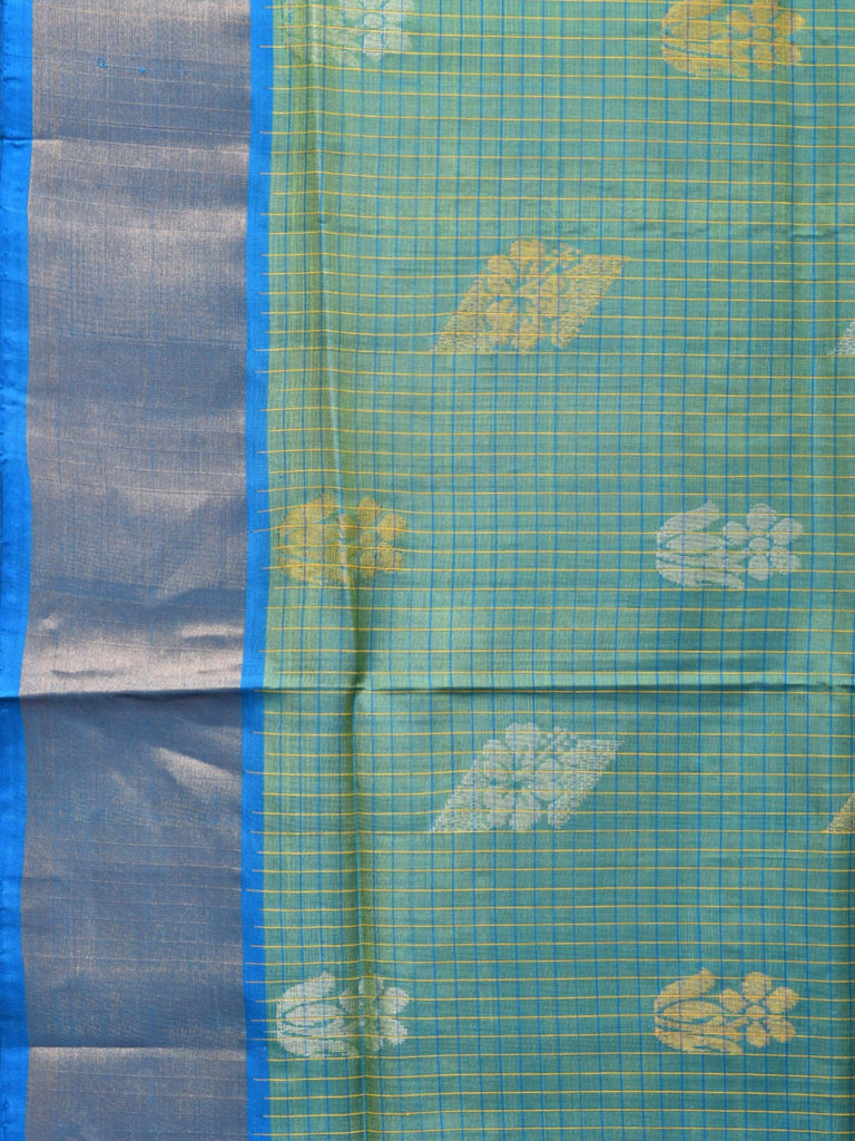 Sea Green and Blue Uppada Silk Handloom Saree with Body Buta and Checks Design u2202