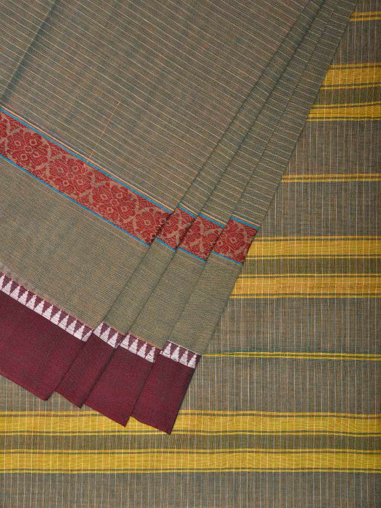 Sea Green and Maroon Narayanpet Cotton Handloom Saree with Strips Design No Blouse np1347