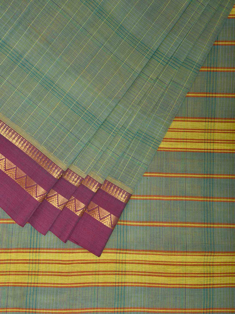 Sea Green and Purple Narayanpet Cotton Handloom Saree with Strips Pallu Design No Blouse np1143