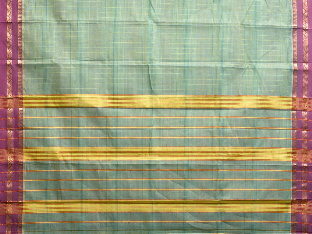 Sea Green and Purple Narayanpet Cotton Handloom Saree with Strips Pallu Design No Blouse np1143