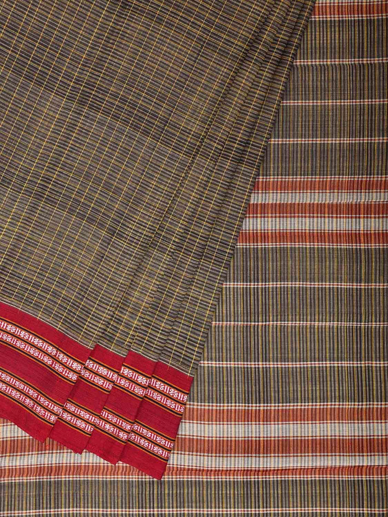 Sea Green and Red Narayanpet Cotton Handloom Saree with Strips Design No Blouse np1381