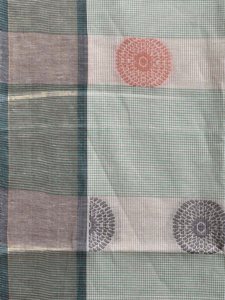 Sea Green Kanchipuram Cotton Saree with Chakra Buta and Pallu Design k0847