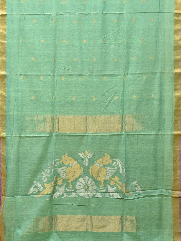 Sea Green Khadi Cotton Handloom Saree with Birds Pallu Design kh0639