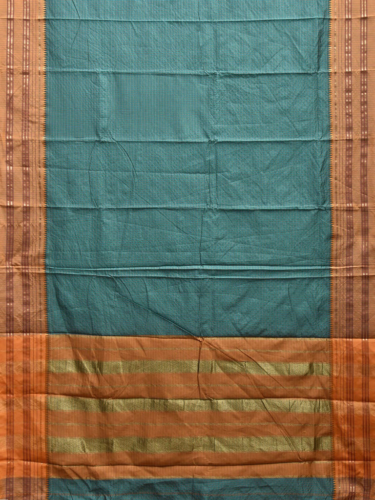Teal and Mustard Bamboo Cotton Viscose Silk Saree with Checks Design No Blouse bc0649