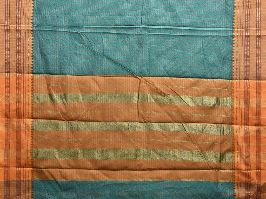 Teal and Mustard Bamboo Cotton Viscose Silk Saree with Checks Design No Blouse bc0649