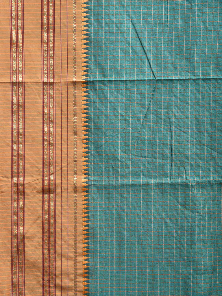 Teal and Mustard Bamboo Cotton Viscose Silk Saree with Checks Design No Blouse bc0649