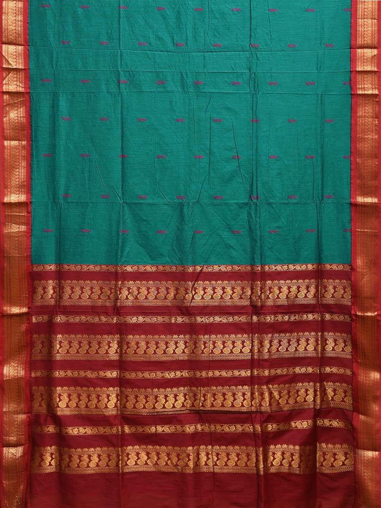 Teal and Red Gadwal Cotton Viscose Saree with Border and Pallu Design g0459