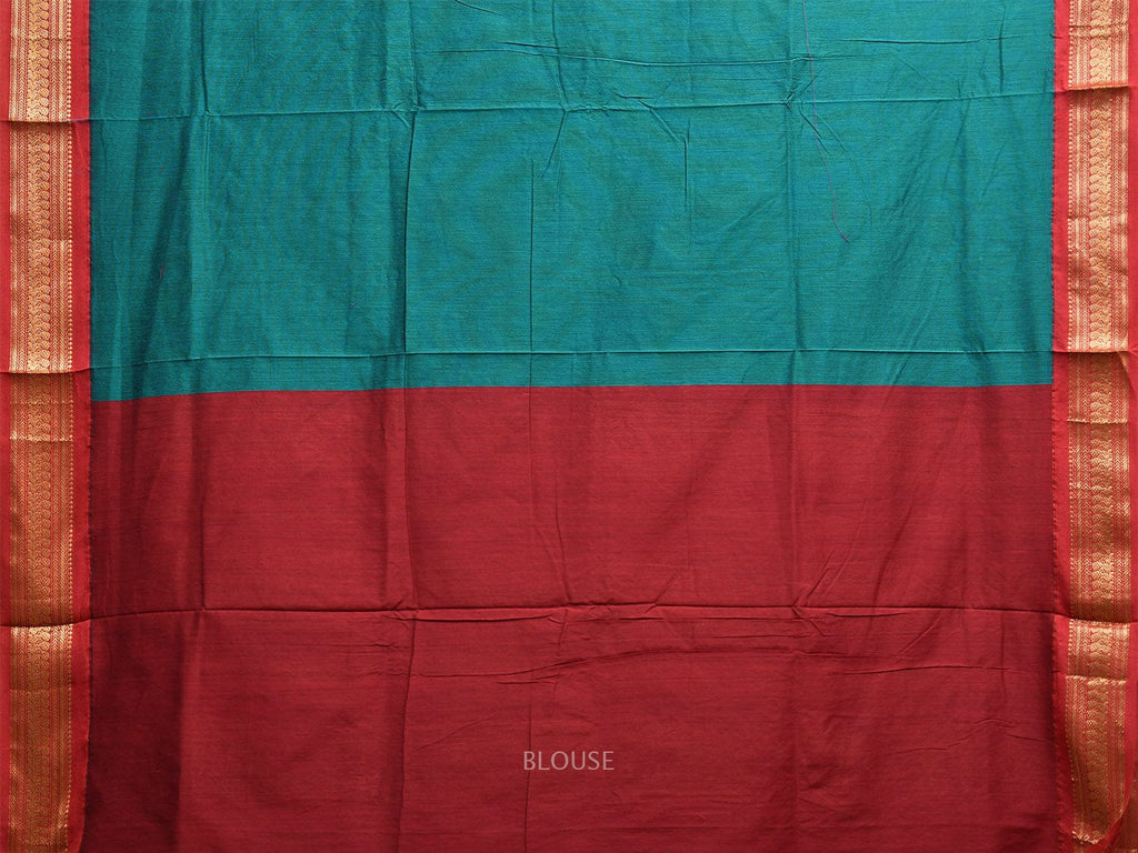 Teal and Red Gadwal Cotton Viscose Saree with Border and Pallu Design g0459