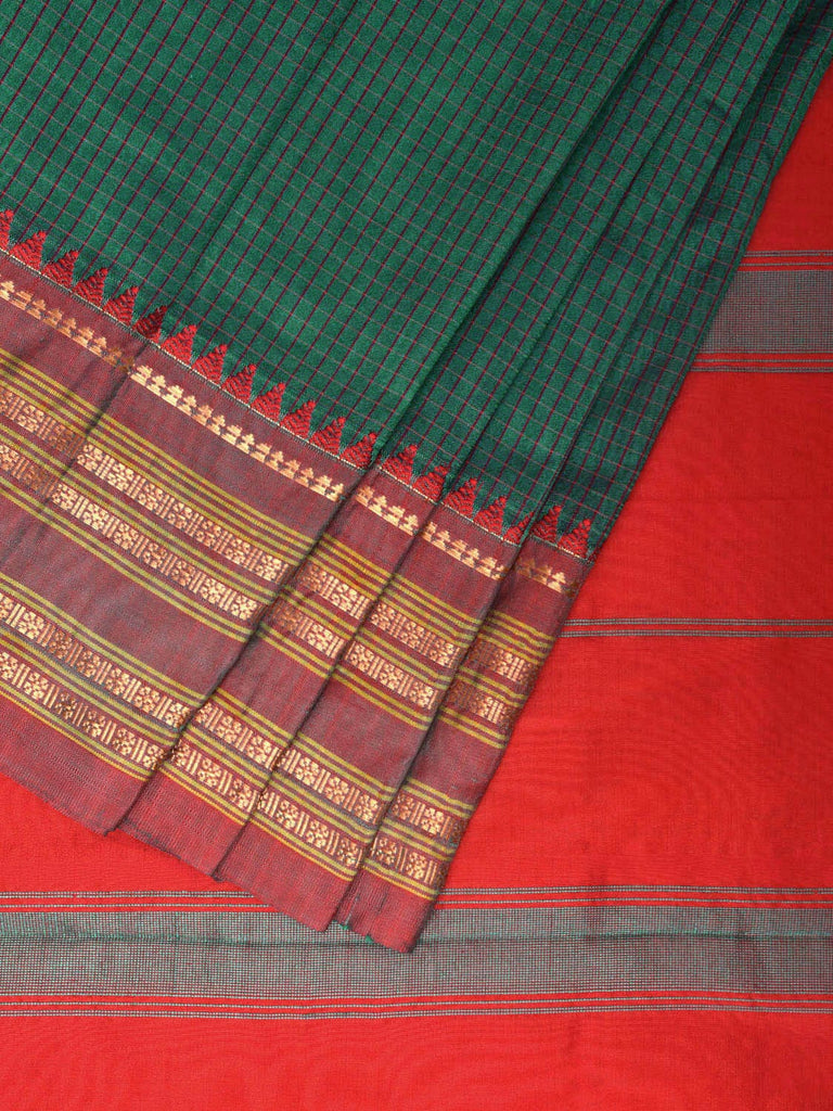 Teal and Red Narayanpet Silk Handloom Saree with Checks Design np0937