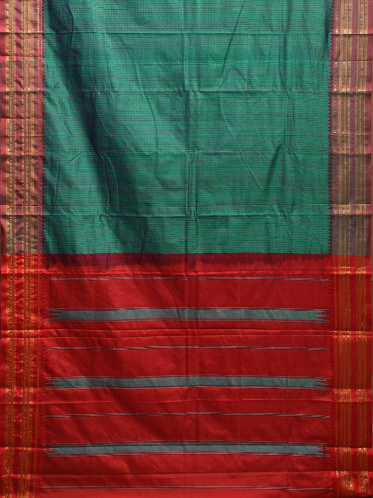 Teal and Red Narayanpet Silk Handloom Saree with Checks Design np0937