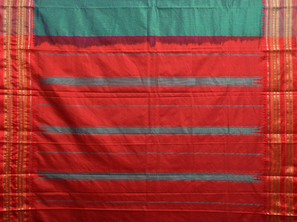 Teal and Red Narayanpet Silk Handloom Saree with Checks Design np0937