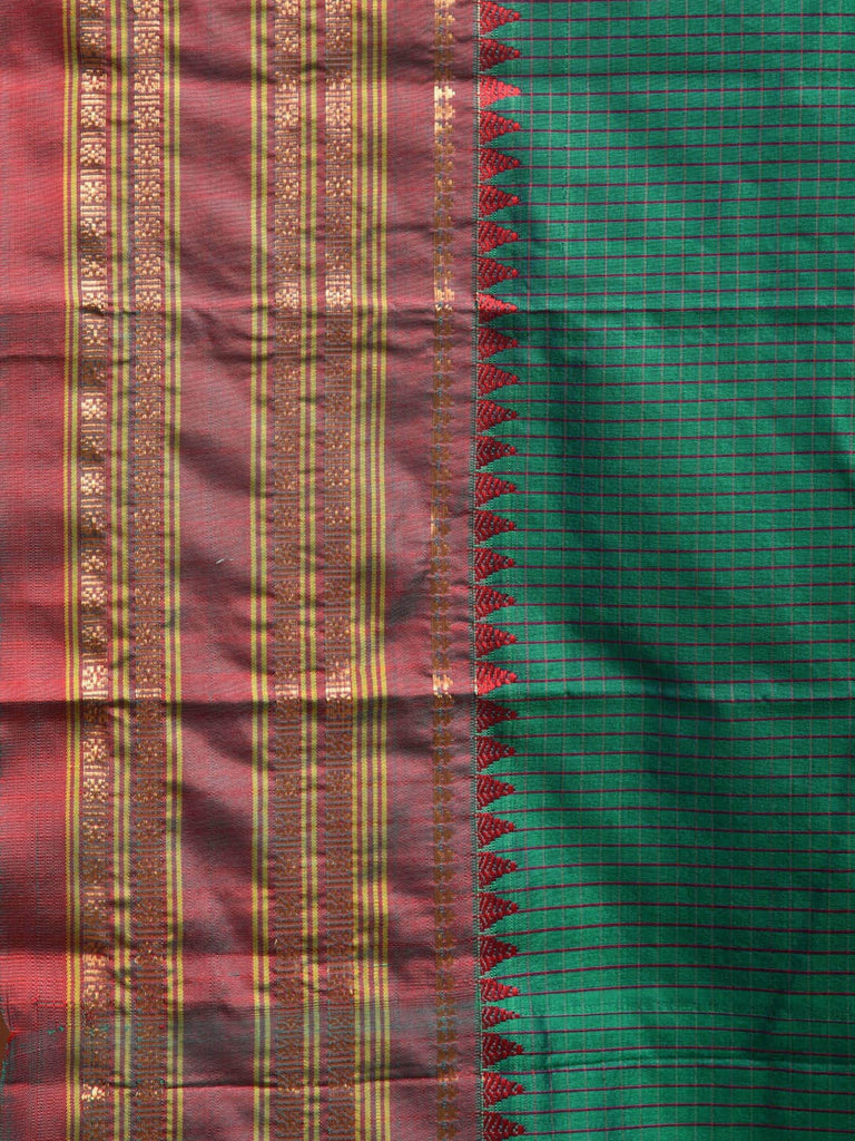 Teal and Red Narayanpet Silk Handloom Saree with Checks Design np0937