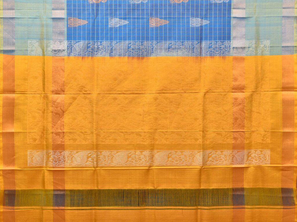 Teal and Yellow Uppada Silk Handloom Saree with Checks, Buta and Pallu Design u2080