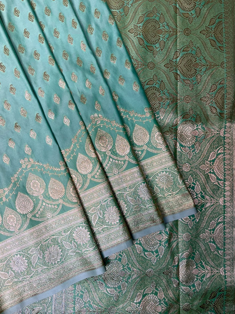 Teal Banaras Katan Silk Saree with Body Butti and Border Design b0411ds