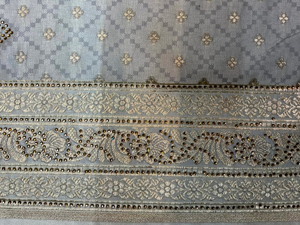 Teal Banaras Katan Silk Saree with Body Butti and Stone Work Design b0418ds