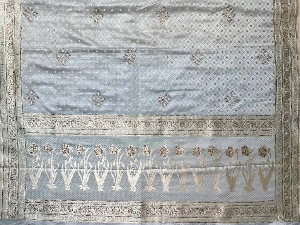 Teal Banaras Katan Silk Saree with Body Butti and Stone Work Design b0418ds