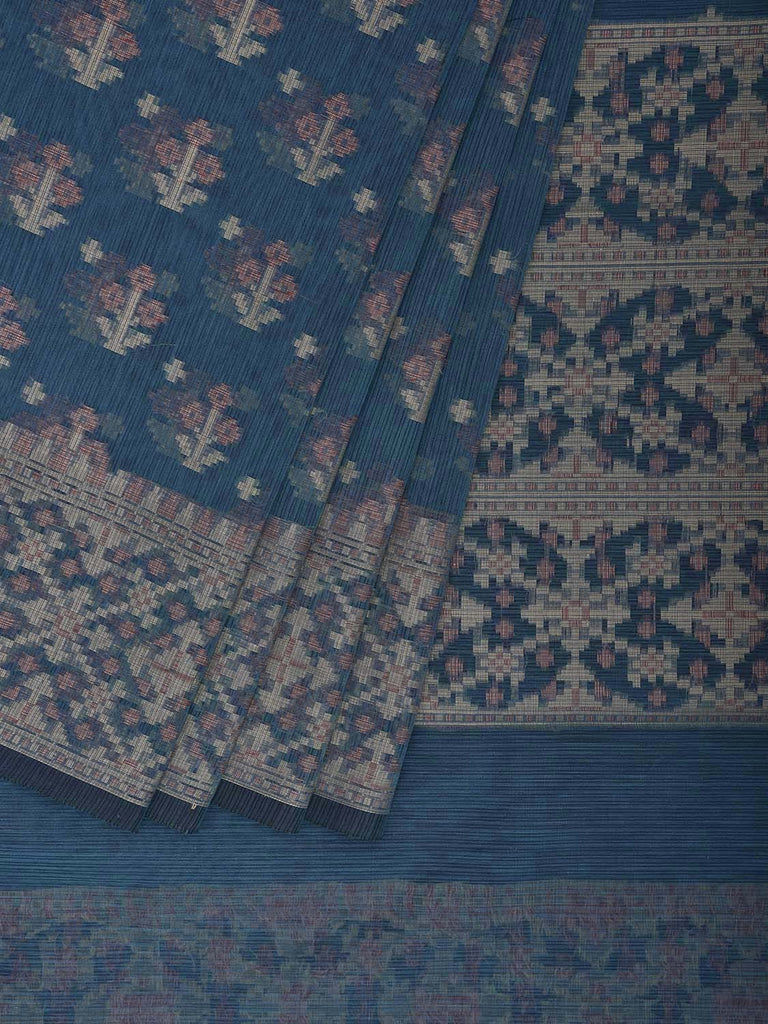 Teal Dhakai Jamdani Cotton Viscose Saree with Body Buta Pallu and Border Design dj0134