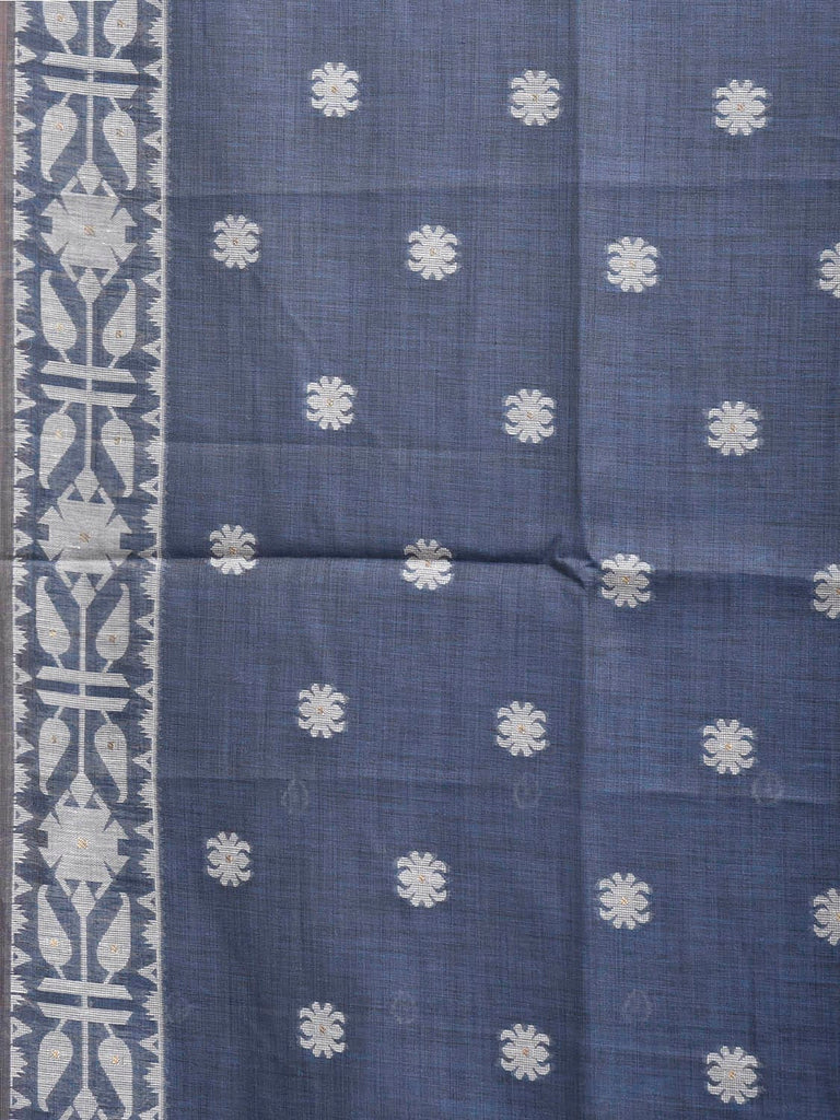 Teal Dhakai Jamdani Cotton Viscose Saree with Border and Pallu Design dj0248