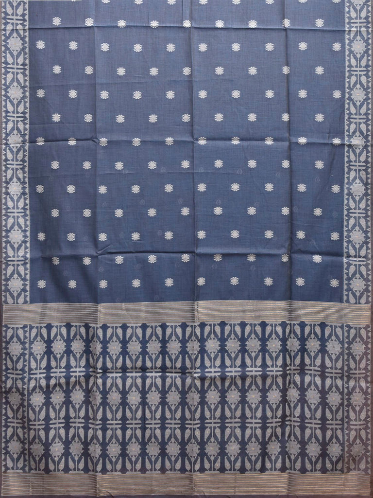 Teal Dhakai Jamdani Cotton Viscose Saree with Border and Pallu Design dj0248