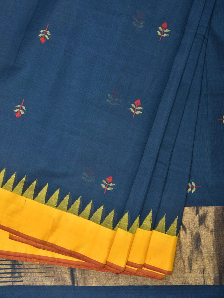 Teal Khadi Cotton Handloom Saree with Jamdani Body Buta Design kh0629