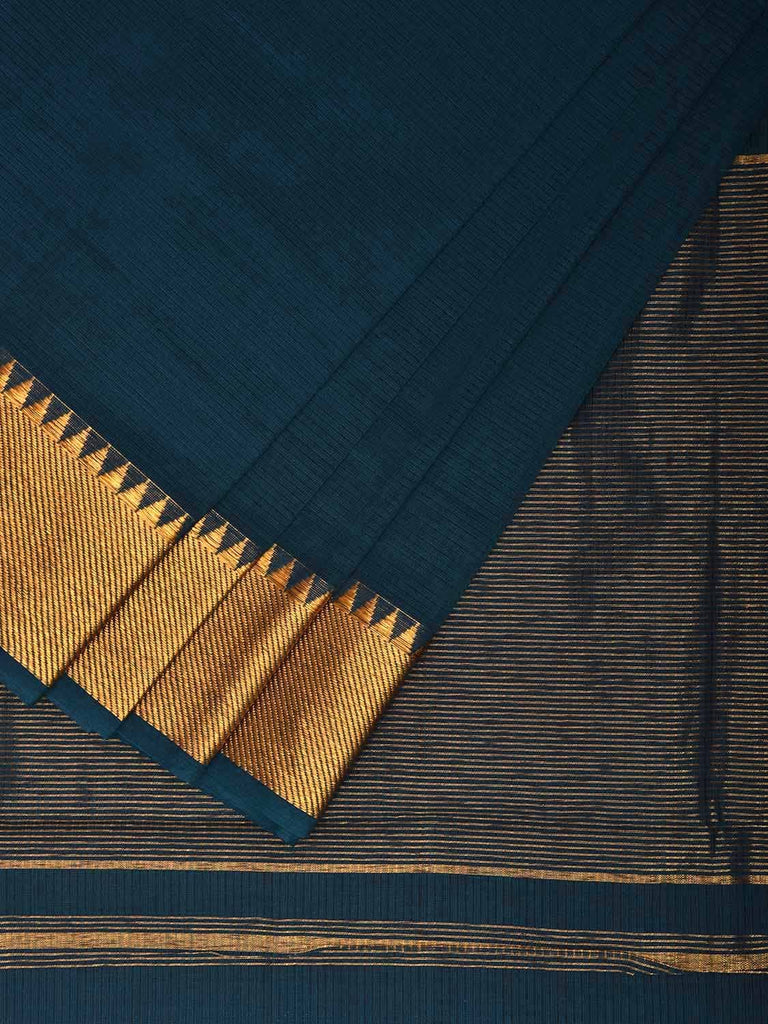 Teal Mangalgiri Cotton Handloom Saree with Strips Design and Small Temple Border Design No Blouse mn0096