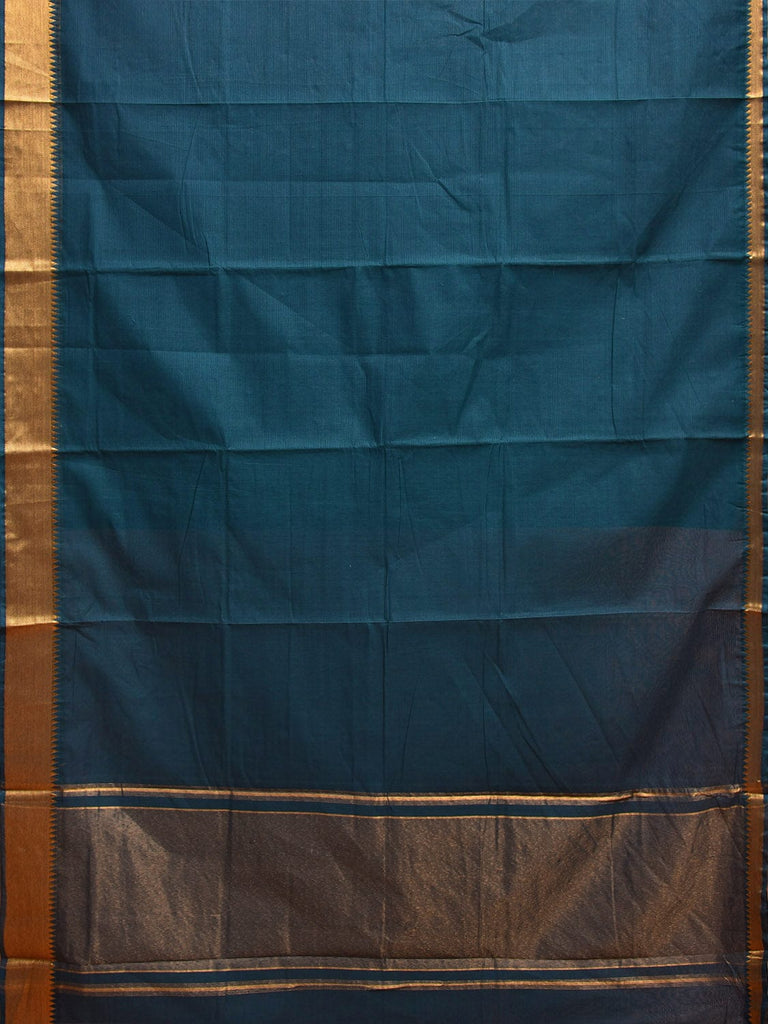 Teal Mangalgiri Cotton Handloom Saree with Strips Design and Small Temple Border Design No Blouse mn0096