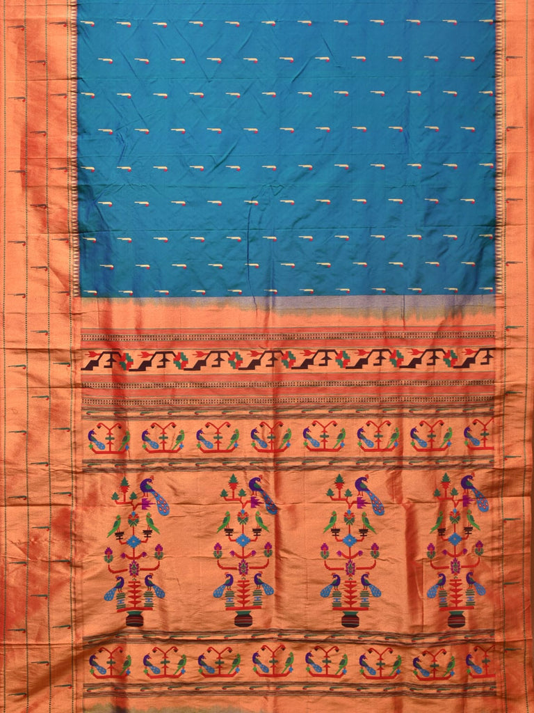 Teal Paithani Silk Handloom Saree with Triple Muniya Border Design p0489