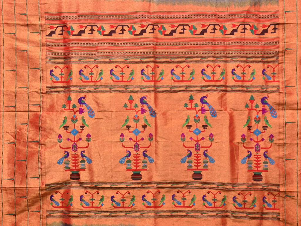Teal Paithani Silk Handloom Saree with Triple Muniya Border Design p0489