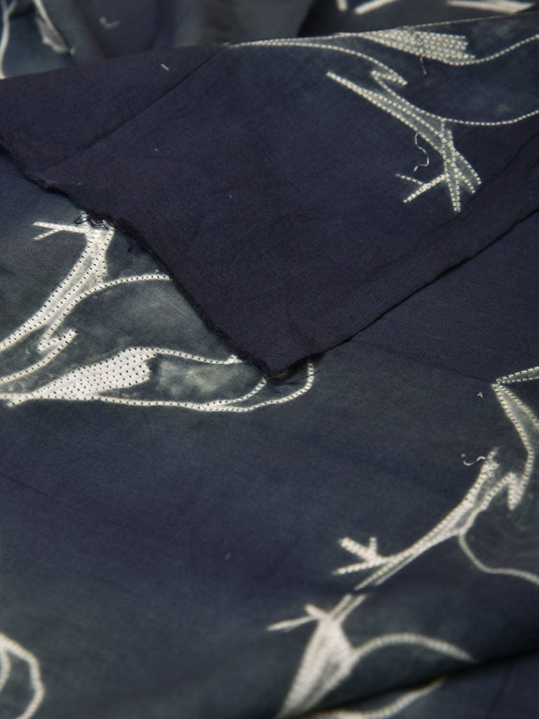 Teal Shibori Cotton Handloom Fabric with Birds Design f0243