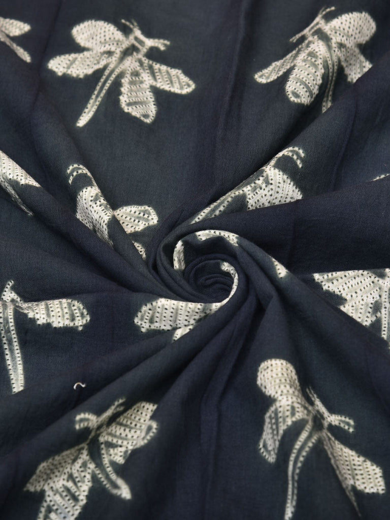 Teal Shibori Cotton Handloom Fabric with Dragonfly Design f0245
