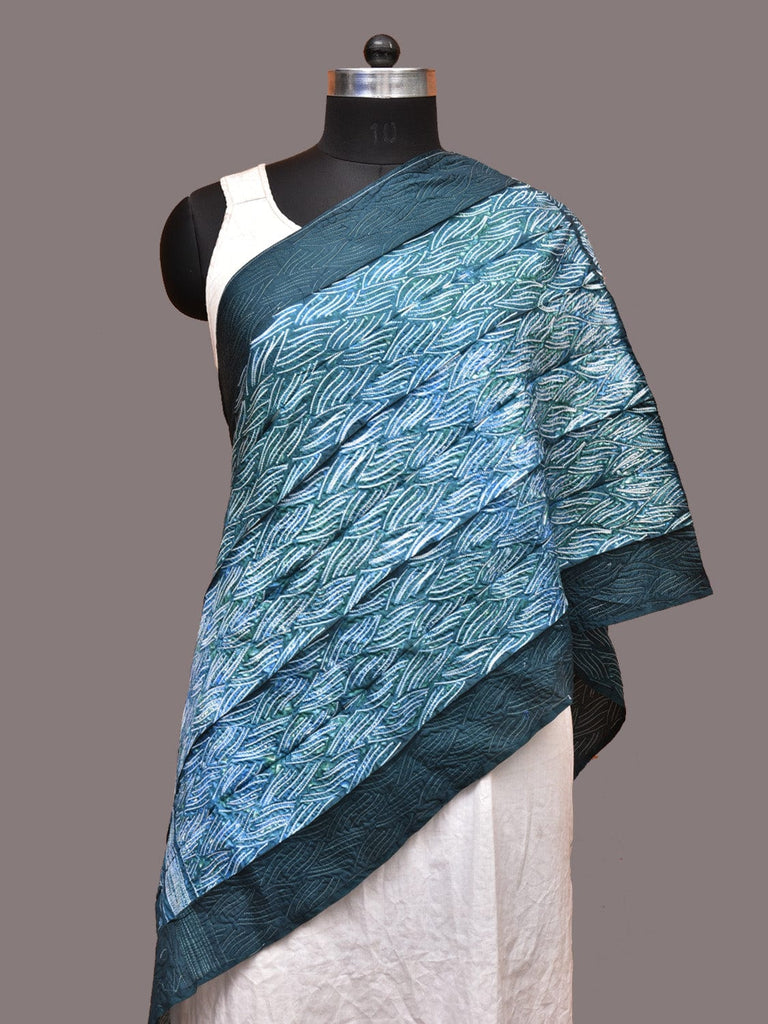 Teal Shibori Silk Handloom Stole with Grill Design ds3230