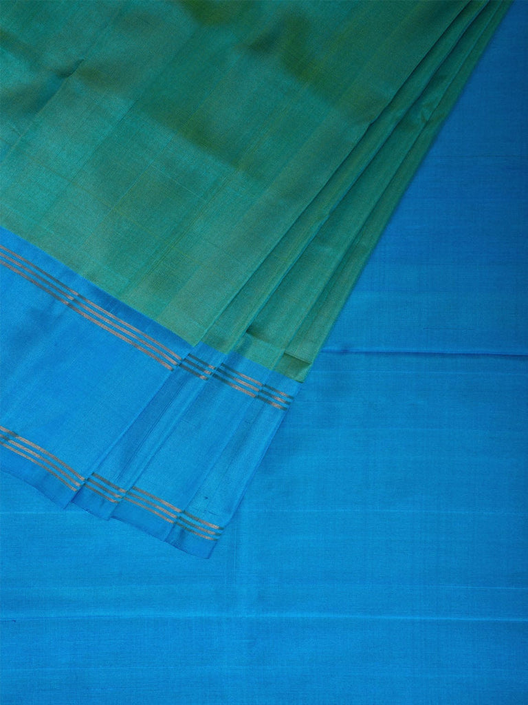 Turquoise and Blue Uppada Silk Handloom Plain Saree with Contrast Pallu Design u2357
