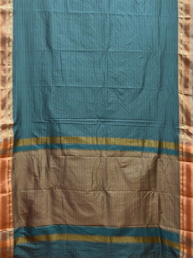Turquoise and Cream Bamboo Viscose Silk Saree with Checks Design No Blouse bc0559