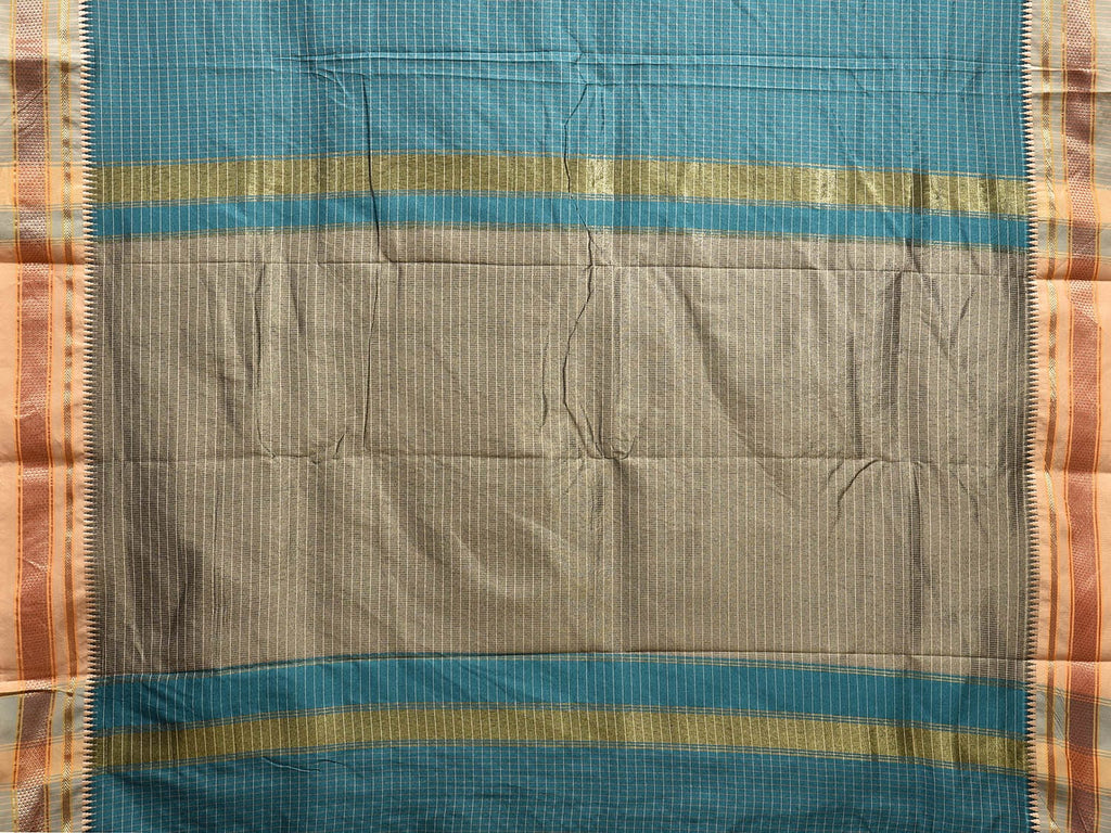 Turquoise and Cream Bamboo Viscose Silk Saree with Checks Design No Blouse bc0559