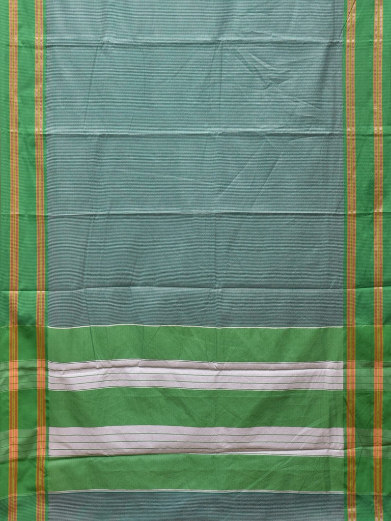 Turquoise and Green Bamboo Cotton Saree with Small Checks Design No Blouse bc0243