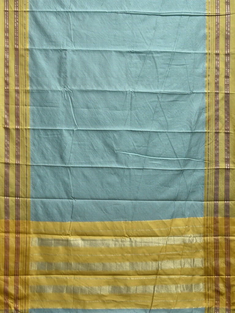 Turquoise and Green Bamboo Cotton Viscose Silk Saree with Checks Design No Blouse bc0833