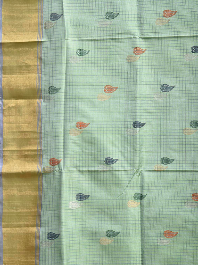 Turquoise and Lavender Uppada Silk Handloom Saree with Checks and Buta Design u2499