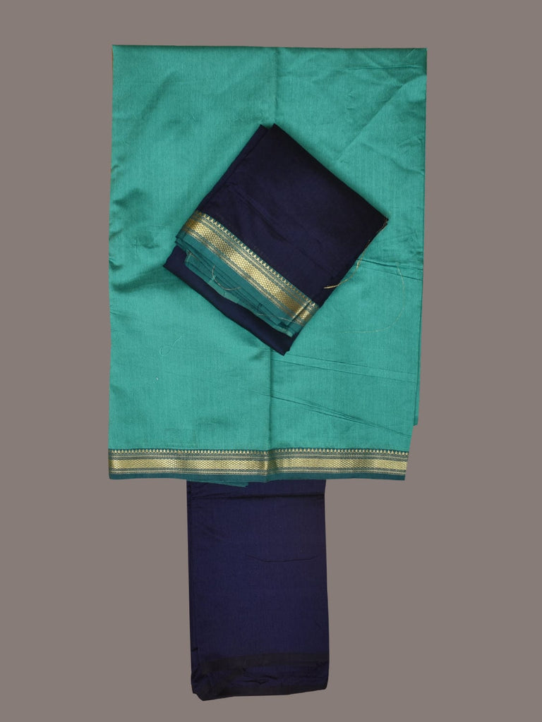 Turquoise and Navy Bamboo Cotton Fabric and Dupatta with Zari Border Design f0248