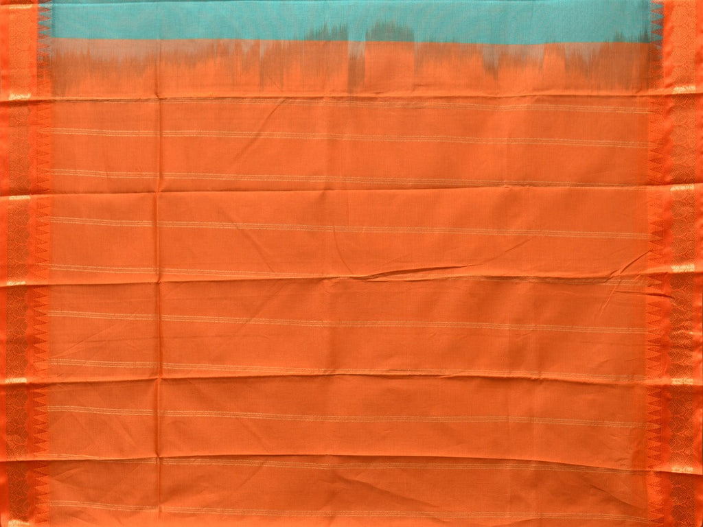 Turquoise and Orange Gadwal Cotton Handloom Saree with Strips Pallu Design No Blouse g0362