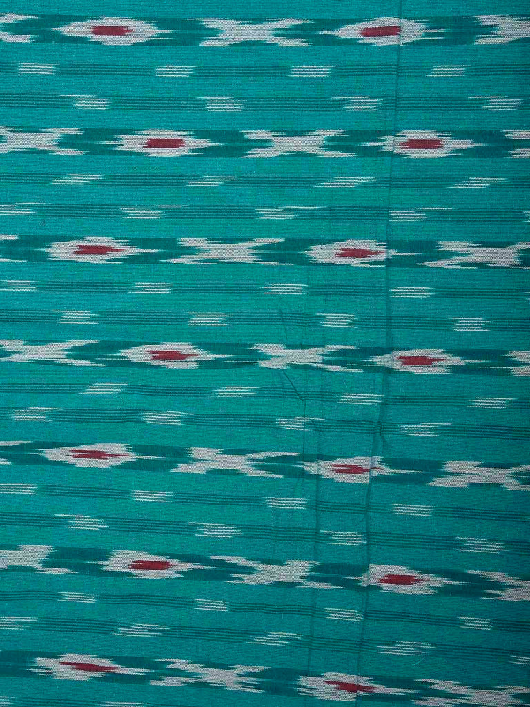 Turquoise and Red Pochampally Ikat Cotton 3mts Fabric with Strips Design f0304