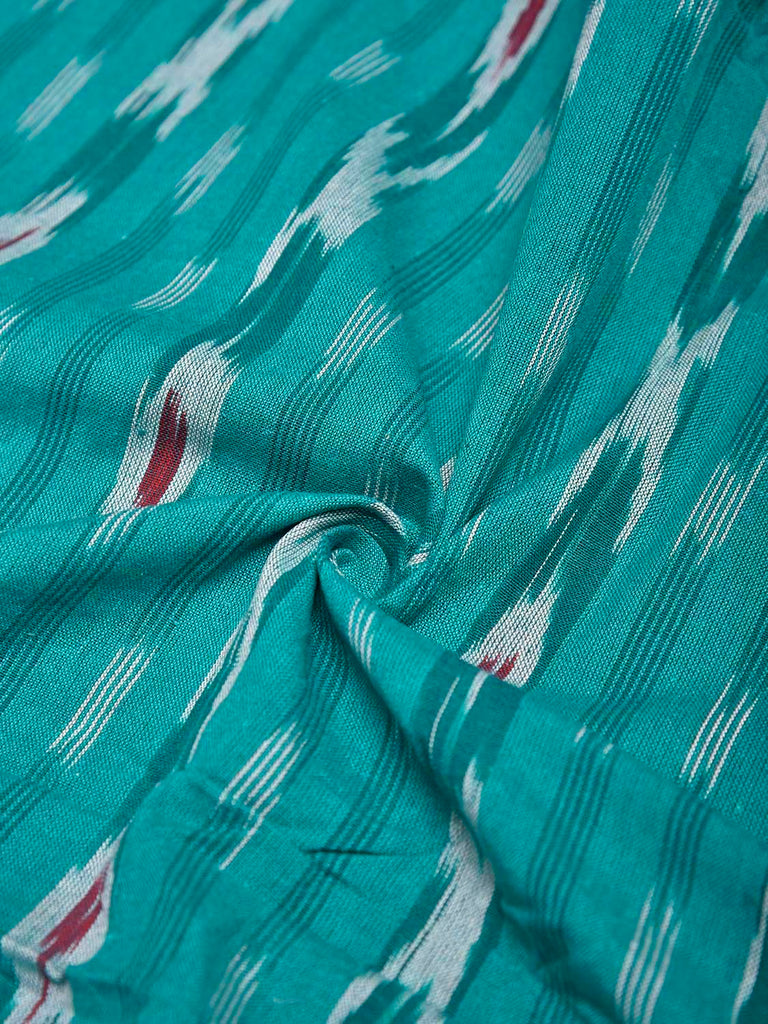 Turquoise and Red Pochampally Ikat Cotton 3mts Fabric with Strips Design f0304