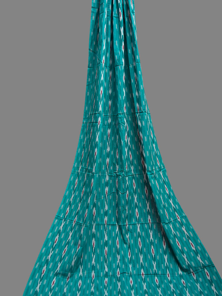 Turquoise and Red Pochampally Ikat Cotton 3mts Fabric with Strips Design f0304