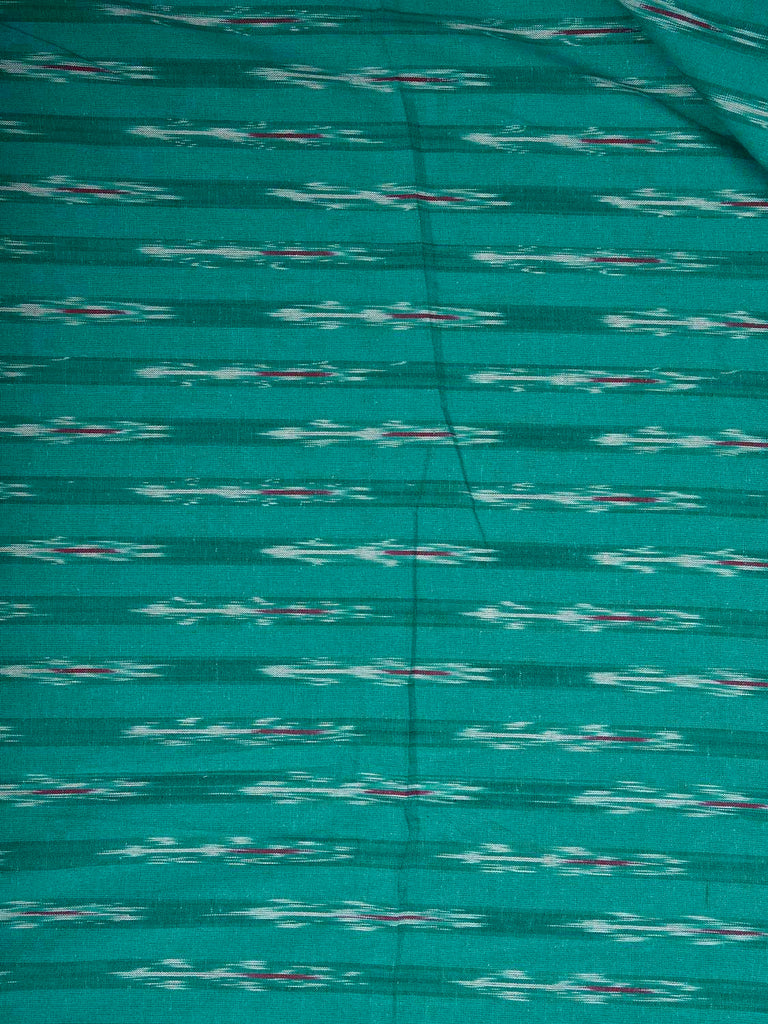 Turquoise and Red Pochampally Ikat Cotton 3mts Fabric with Strips Design f0307