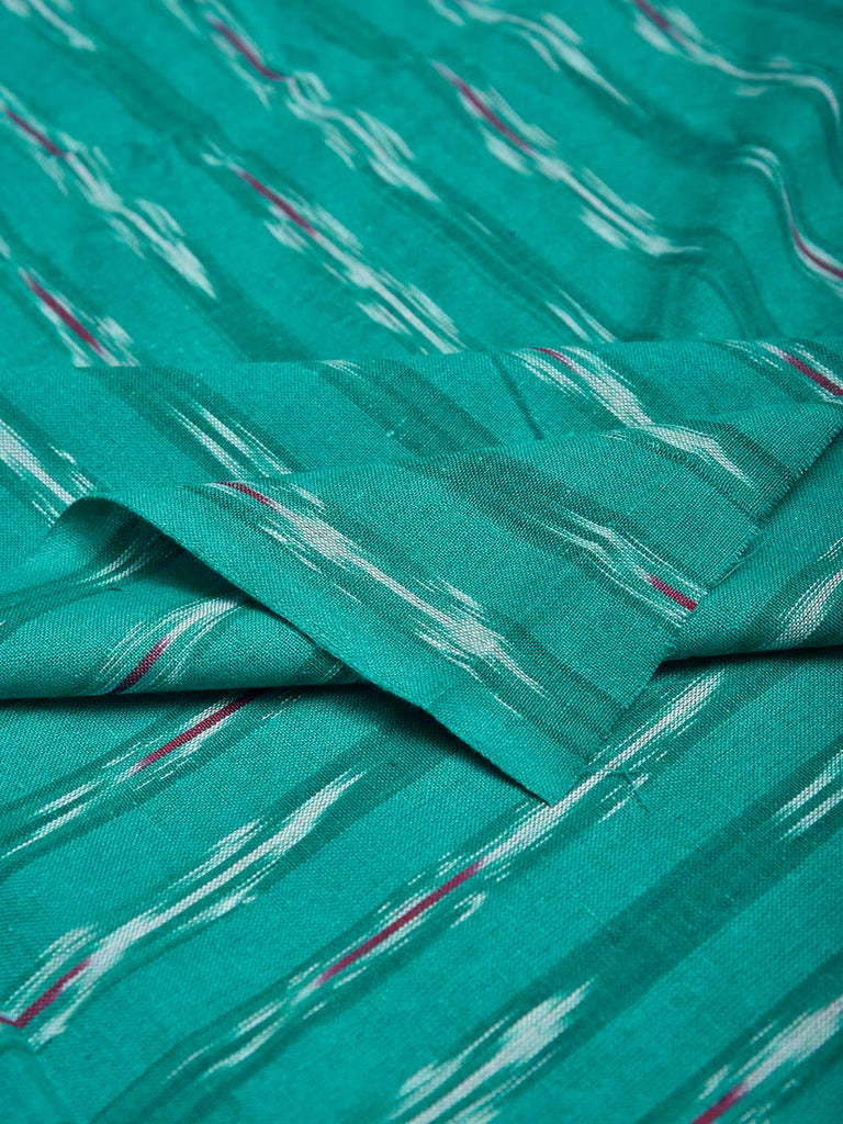 Turquoise and Red Pochampally Ikat Cotton 3mts Fabric with Strips Design f0307